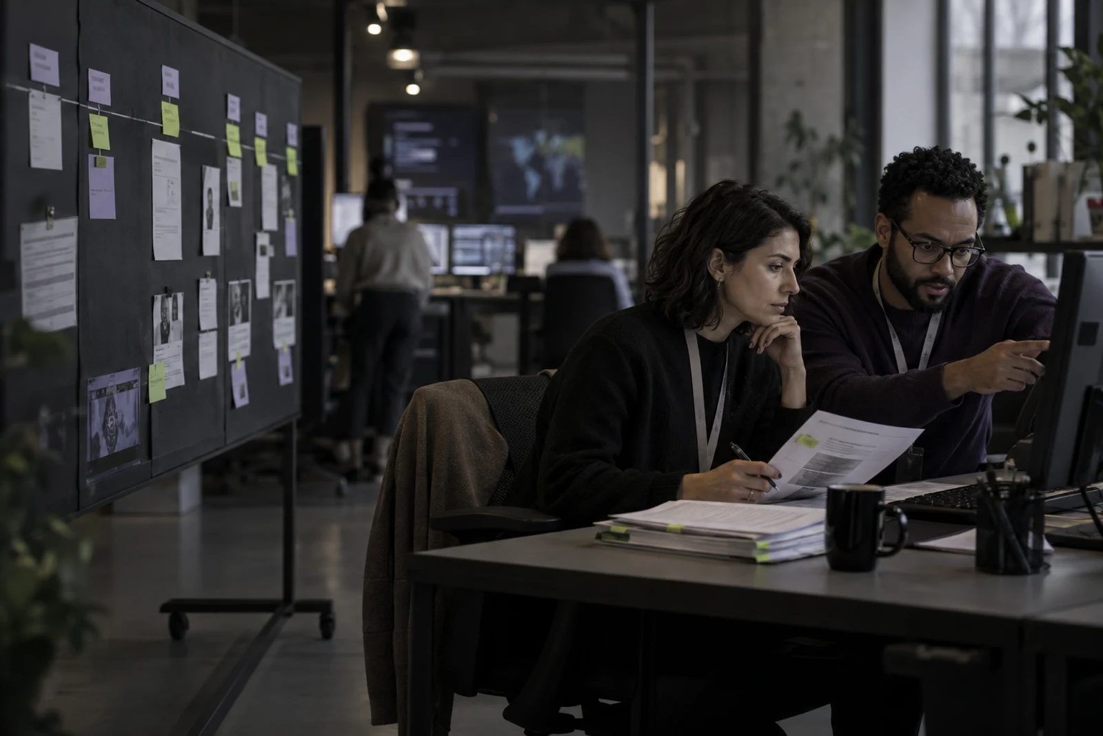 An operations lead and AI engineer test an exception against source documents before a production rollout.
