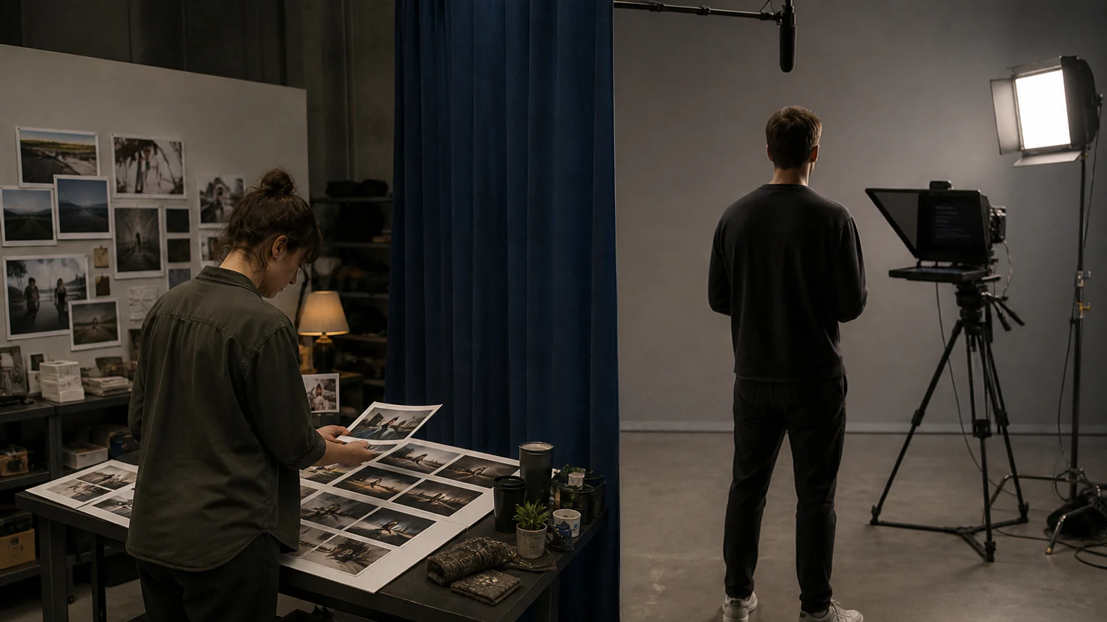 Discarded takes and a finished video reel on an editing table, illustrating the production cost of AI video revisions.