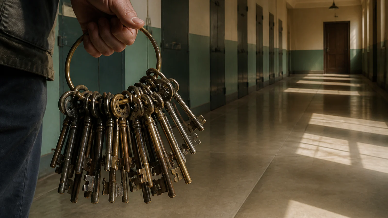 Office access keys arranged for review, illustrating least-privilege controls for autonomous AI agents.
