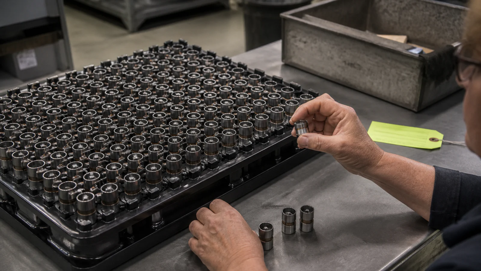 A quality inspector removes a few damaged components before the defects can hold back confidence in the entire batch.